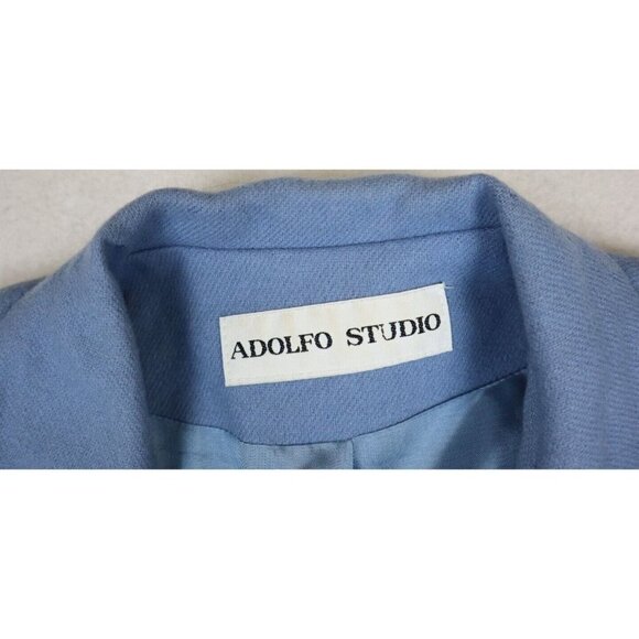 ADOLFO STUDIO - WOMEN'S BLUE ONE-BUTTON 100% WOOL BLAZER JACKET - SIZE 14P - Picture 3 of 15